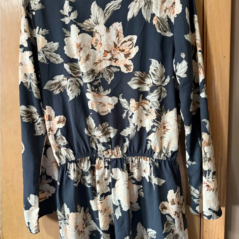 Lulu's Cream and Blue Floral Jumpsuit - Picture 4 of 4